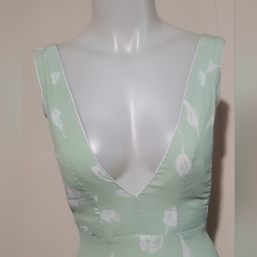Forever 21 Seafoam Green Floral High Low Sundress Plunge Neckline - Picture 5 of 6